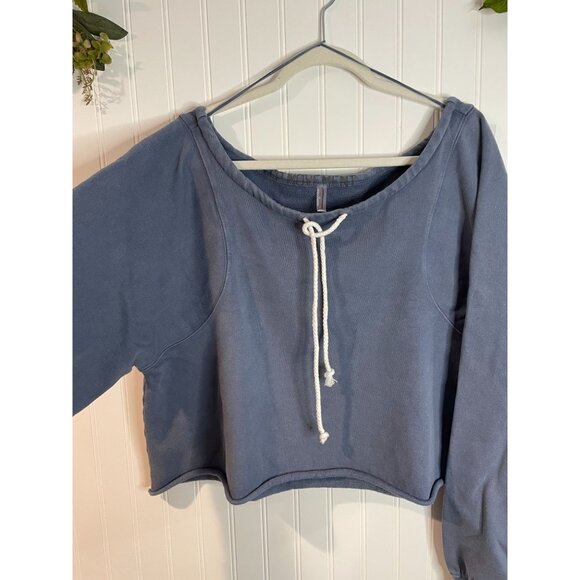 Free People Movement S/P Blue Cropped Pullover Sweatshirt100%Cotton Long Sleeve - Picture 6 of 15